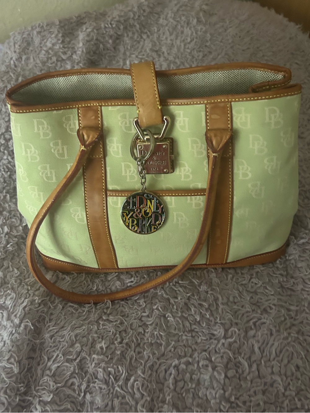 Dooney & Bourke Mint Logo Tote with Tan Leather Trim